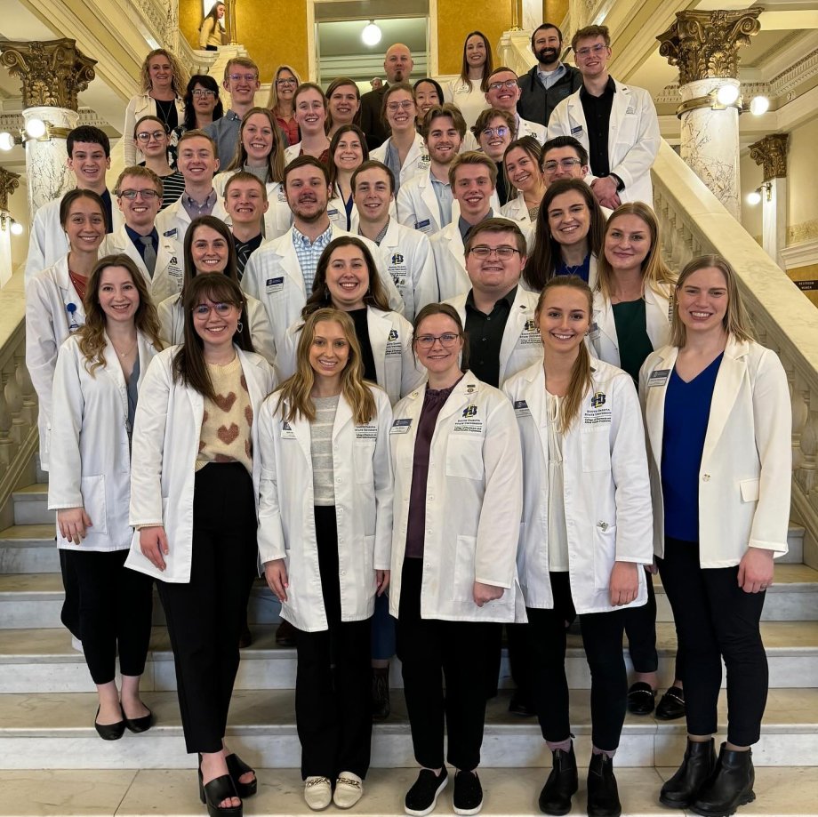 SDSU pharmacy students stand on the Capitol steps in Pierre for South Dakota Pharmacist Association Day at the Capitol.