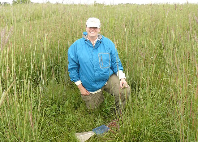 Entomology student in prairie grass