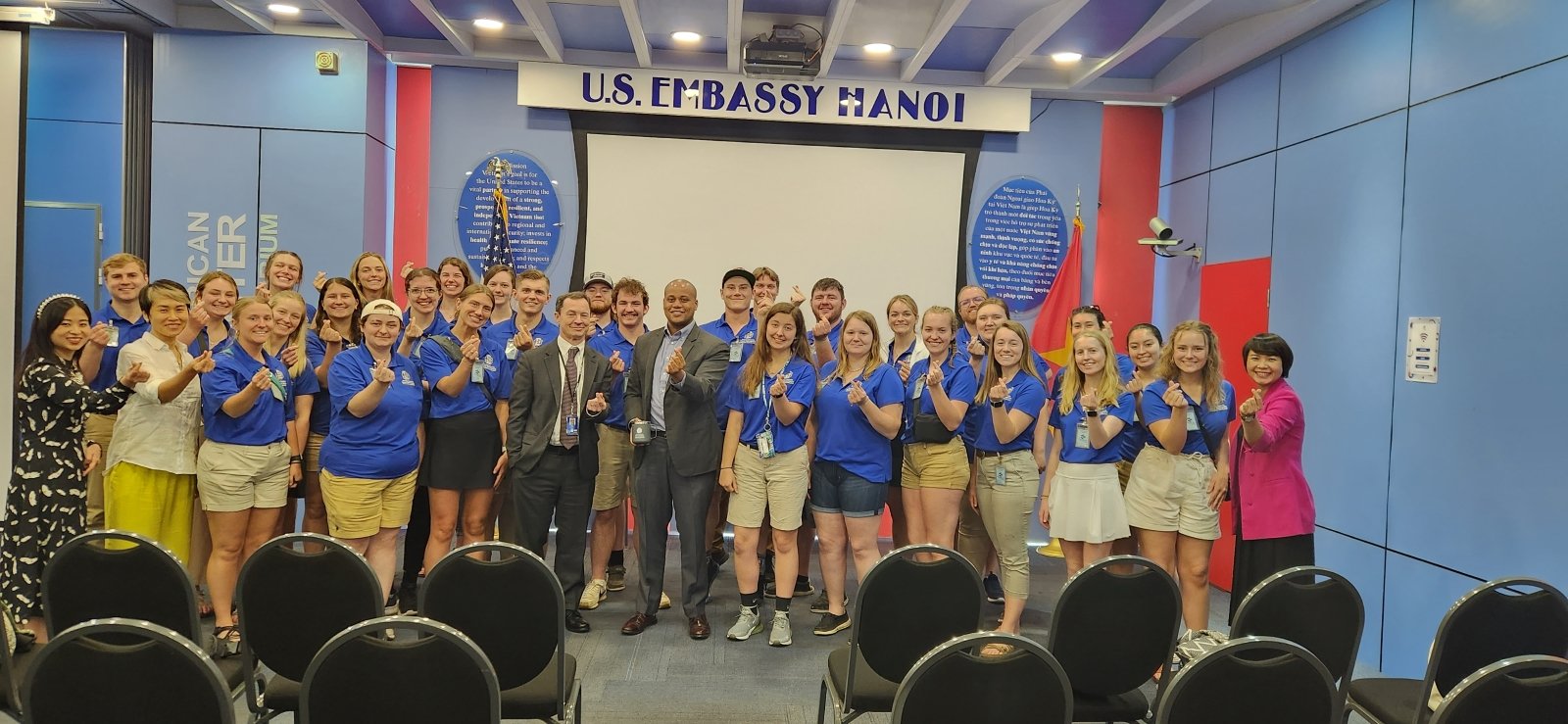 Honors students visiting with staff at the U.S. Embassy in Vietnam