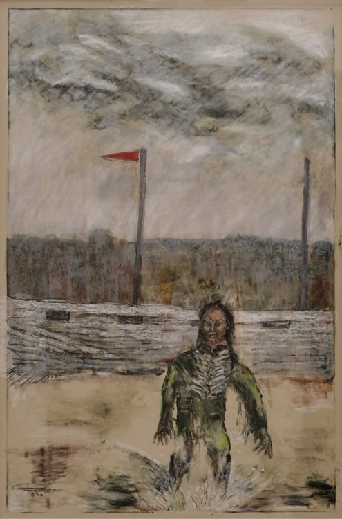 Roger Broer, "Lewis and Clark Expedition, Hostage Walks Away," monotype. In "Navigating Narratives" at the SDAM.
