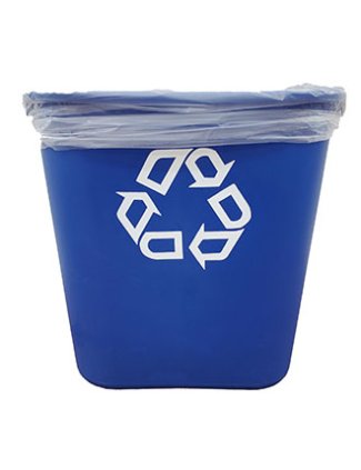 Small blue recycling bin with bag