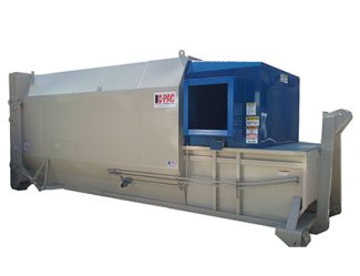 Large compacting recycling dumpster. 