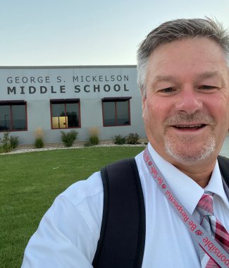 Todd Foster outside of the George S. Mickelson Middle School in Brookings. 