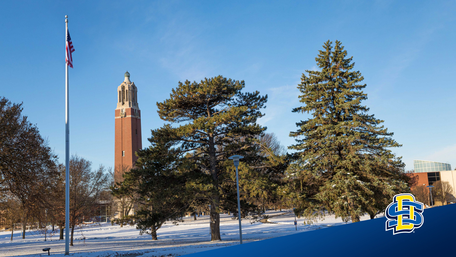 The campanile in the winter covered in frost