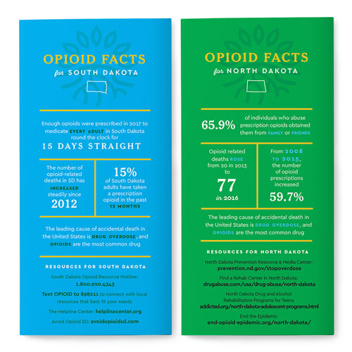 South Dakota and North Dakota Opioid Fact Cards on white background