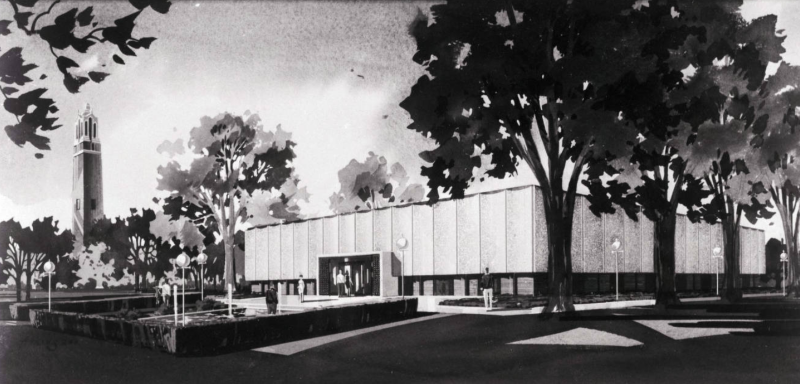 Architect's line drawing for the proposed South Dakota Memorial Art Center of the campus of South Dakota State University Date	 1966-04-04