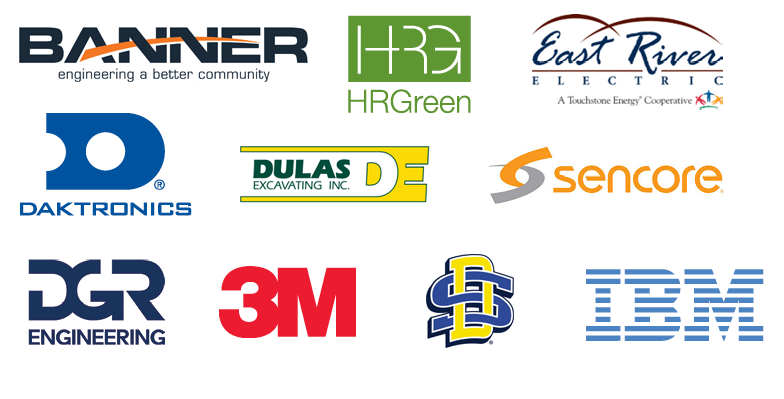 Sponsor logos: Banner, HR Green, East River Electric, Daktronics, Dulas Excavting Inc., Sencore, DGR Engineering, 3M, SDState, IBM.