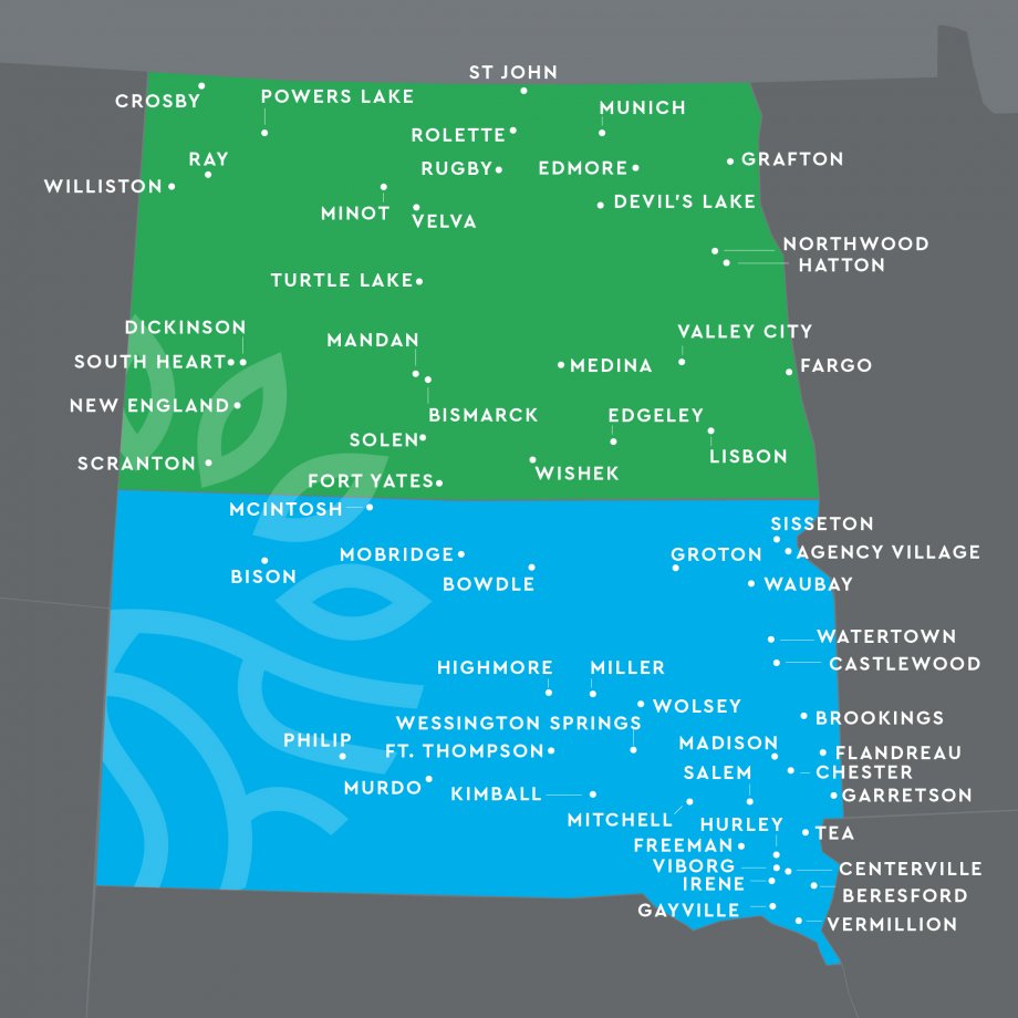 Map of communities reached in North and South Dakota 