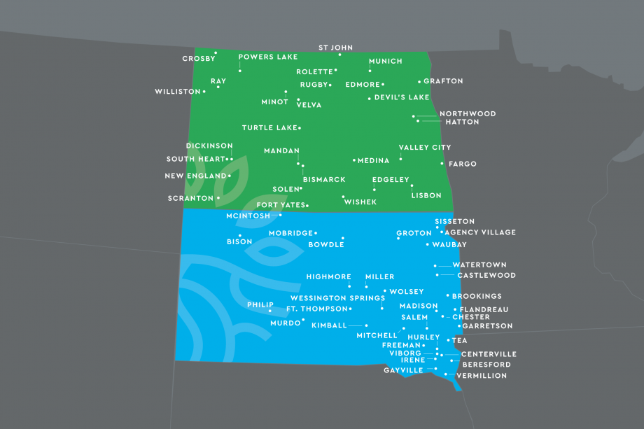 Graphic Map of Teen Programing for North and South Dakota