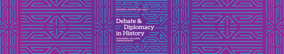 NHD Debate & Diplomacy Logo with Purple and Blue Background