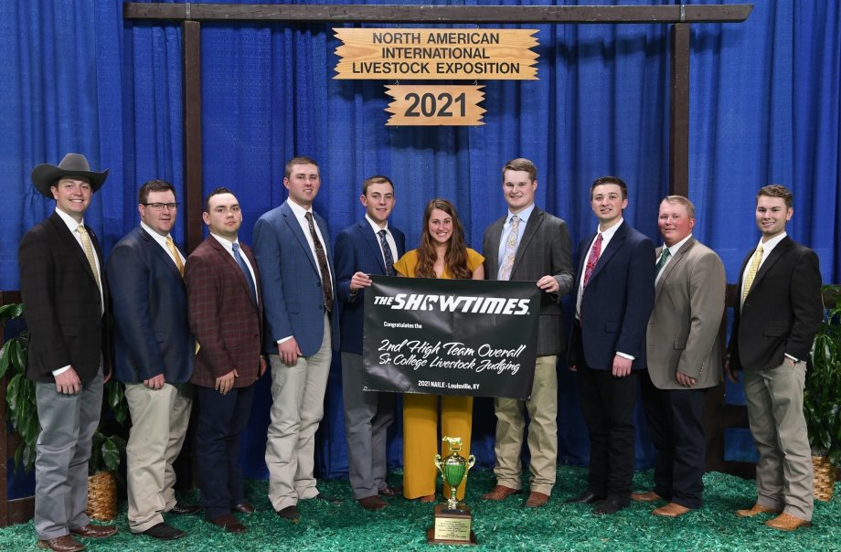 Livestock Judging Team members lined up in the showring at the North American International Livestock Exhibition for 2021.