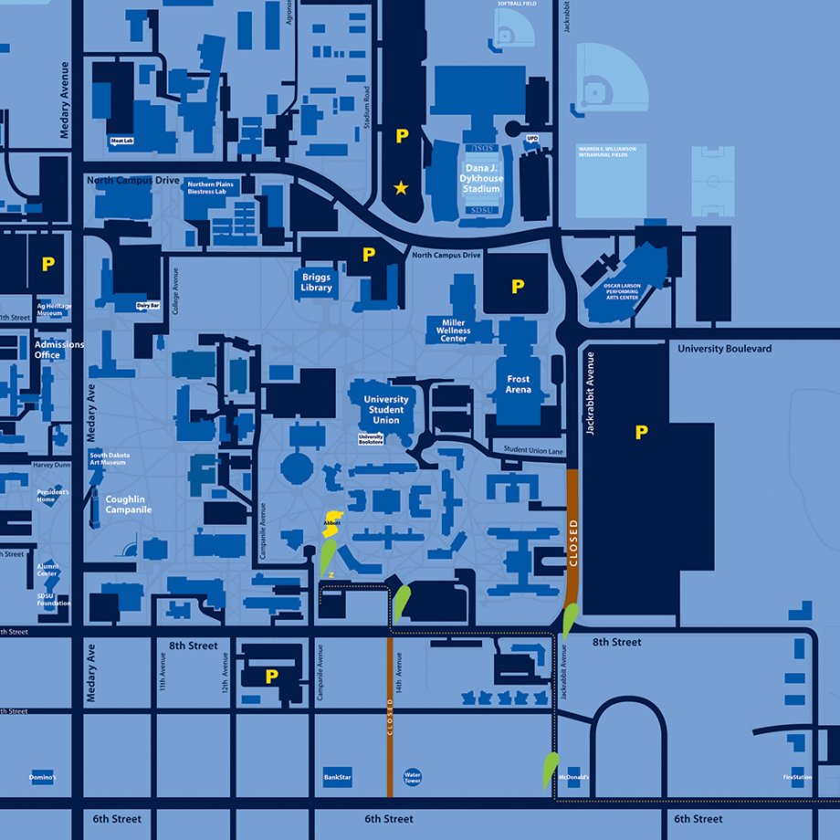Campus map highlighting where Abbott Hall is located.