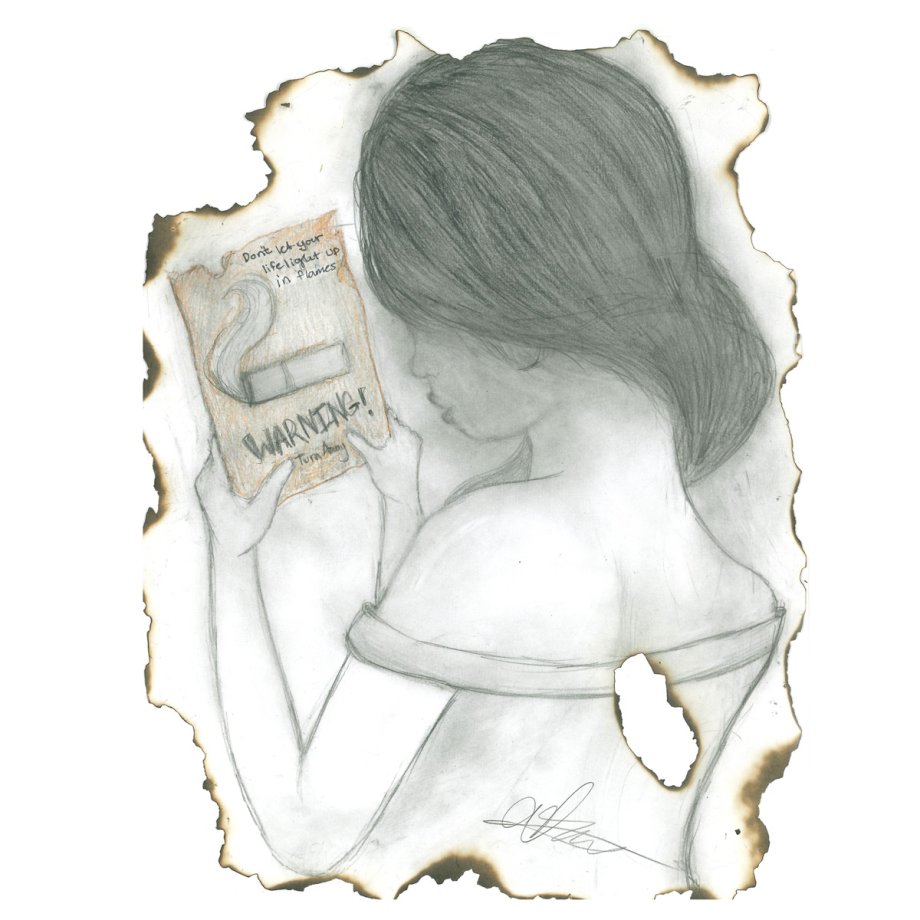 Contest entry, illustration of teen girl in pencil with burned edges