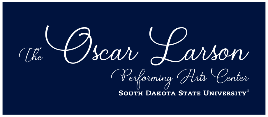 Correct use of The Oscar Larson Performing Arts Center South Dakota State University logo on dark background