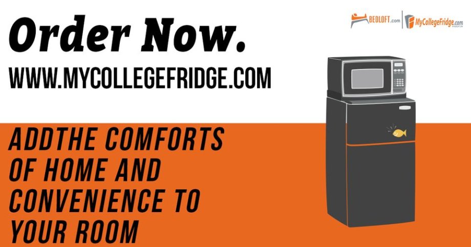 Order your MyCollegeFridge at www.mycollegefridge.com. Add the comforts of home and the convenience to your room.