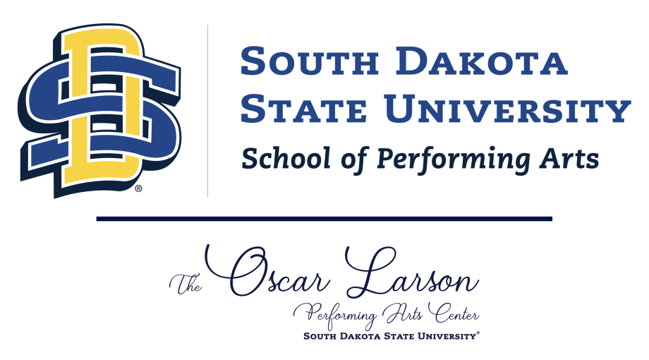 South Dakota State University School of Performing Arts logo with The Oscar Larson Performing Arts Center South Dakota State University below