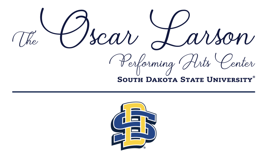 The Oscar Larson Performing Arts Center South Dakota State University logo and SD logo below