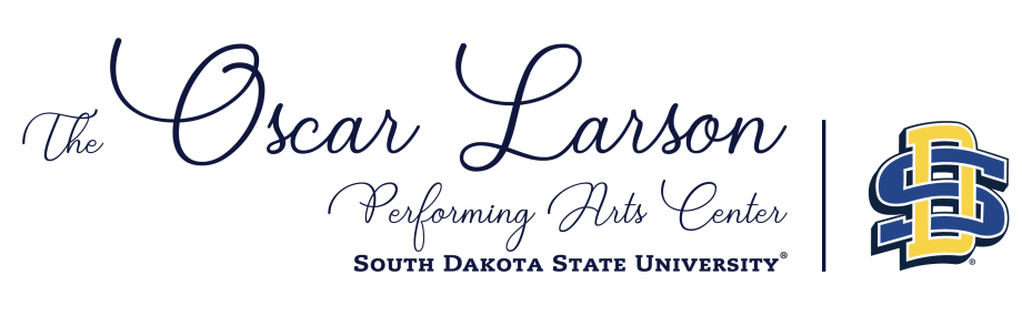 The Oscar Larson Performing Arts Center South Dakota State University logo and SD logo on right