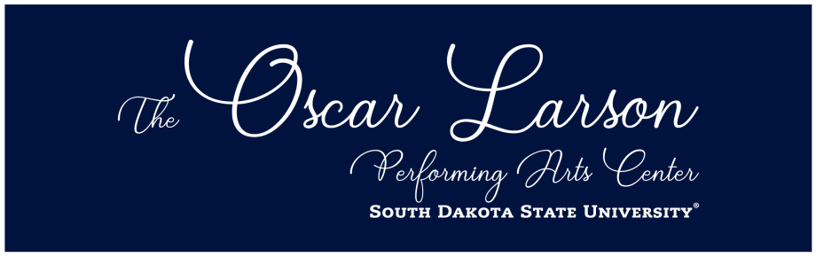 The Oscar Larson Performing Arts Center South Dakota State University white on dark blue