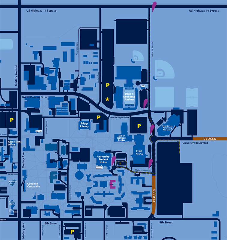 Map showing directions to Honors Hall for Meet State Move-in Weekend.
