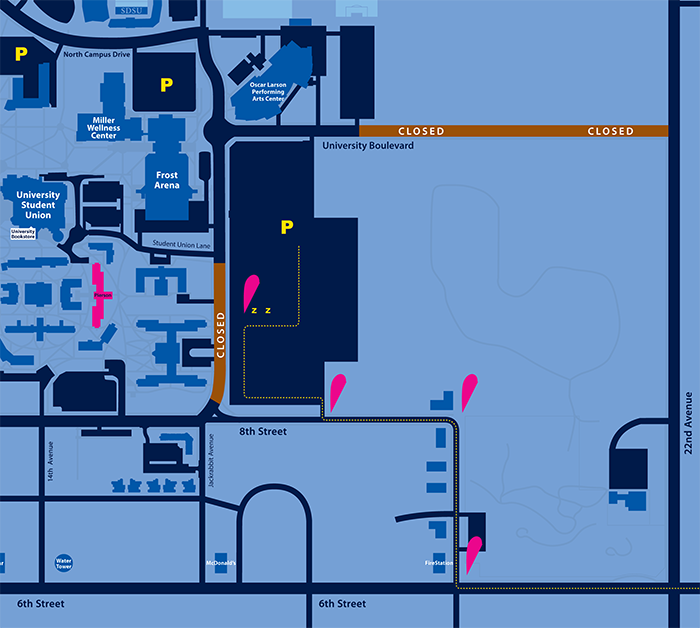 Map showing directions to Pierson Hall for Meet State Move-in Weekend.