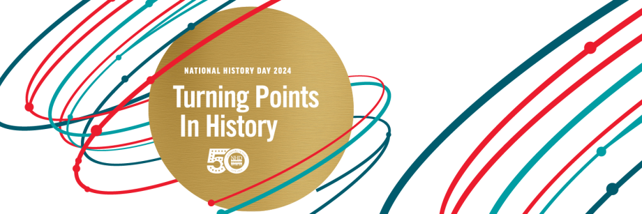 NHD Turning Points in History Logo (gold circle with blue, teal, and red swirls)