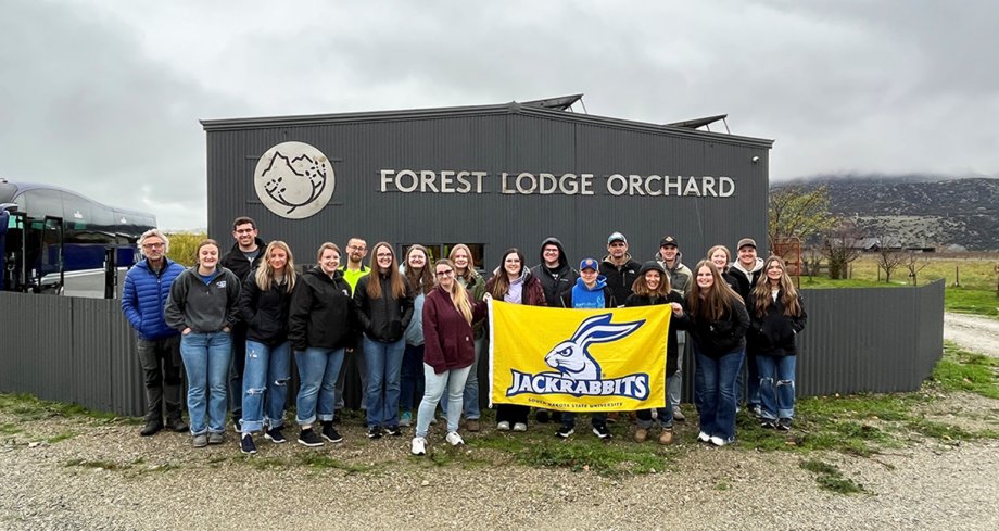 SDSU students learn about the efficient methods used at the Forest Lodge Orchard in New Zealand.