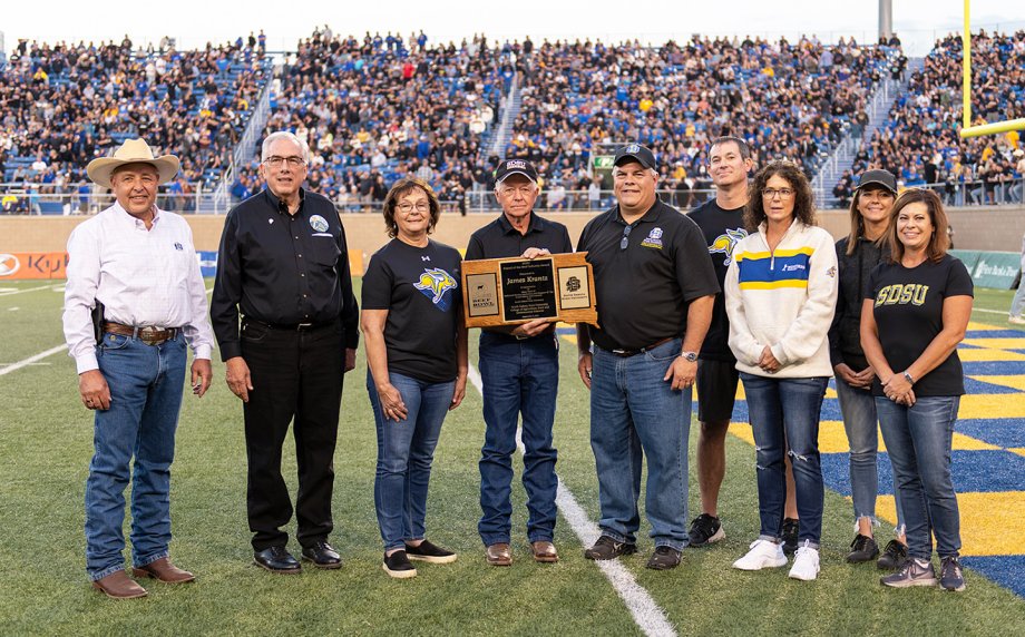 James Krantz is honored as the 2023 recipient of the South Dakota State University Friend of the Beef Industry award, at the Beef Bowl.