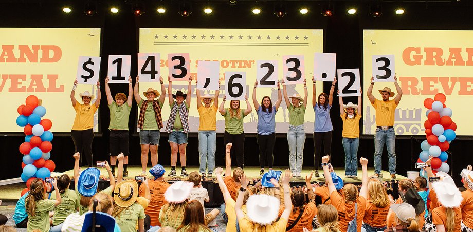 State A Thon participants in spring 2023 celebrate raising more than $143,000 for Children’s Miracle Network children and their families at Sanford Children’s Castle of Care Hospital in Sioux Falls.