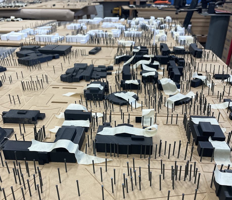 A close-up look at the new campus model created by students in the SDSU School of Design.