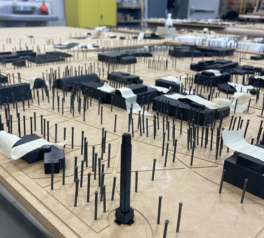 Close-up of a new campus model designed by students in SDSU's School of Design.