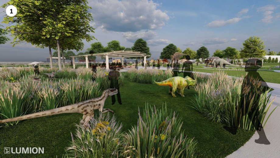 An artist's rendering of a proposed dinosaur park in Chamberlain.
