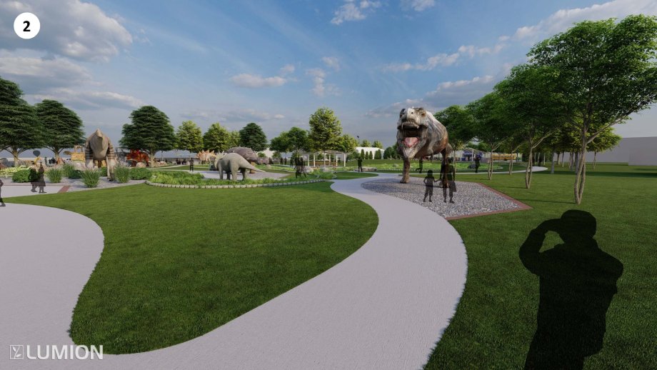 An artist's rendering of a proposed dinosaur park in Chamberlain, developed by SDSU's landscape architecture program.