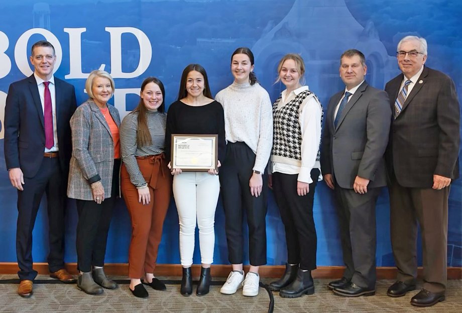 Members of the Brookings chapter of the Student Nurses’ Association at South Dakota State University accept the 2022 SDSU Award for Organizational Leadership from the South Dakota Board of Regents in December 2023.