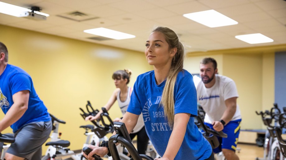 Group fitness spinning class