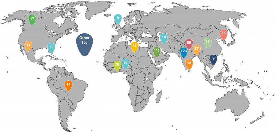 Map of locations International students are from