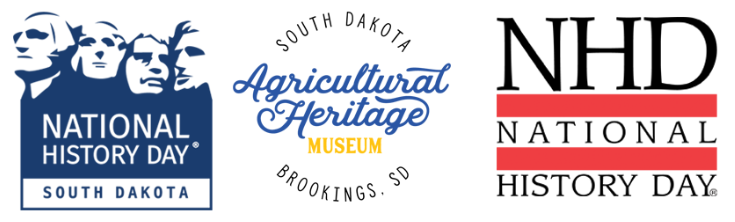 National History Day South Dakota Logo; South Dakota Agricultural Heritage Museum Brookings, SD Logo; NHD National History Day Logo