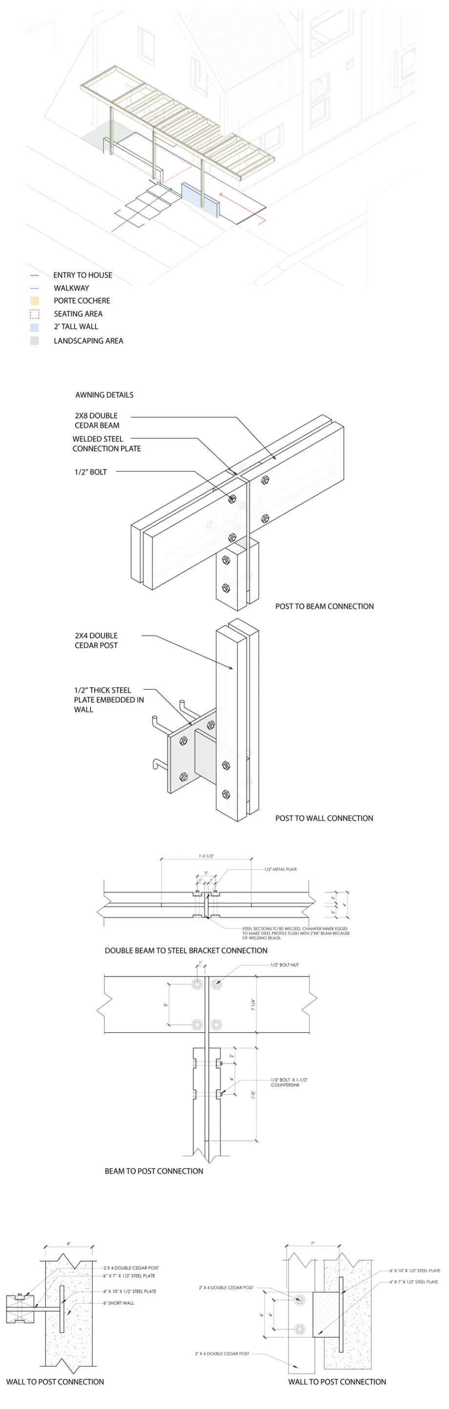 Design details for the custom awning. 
