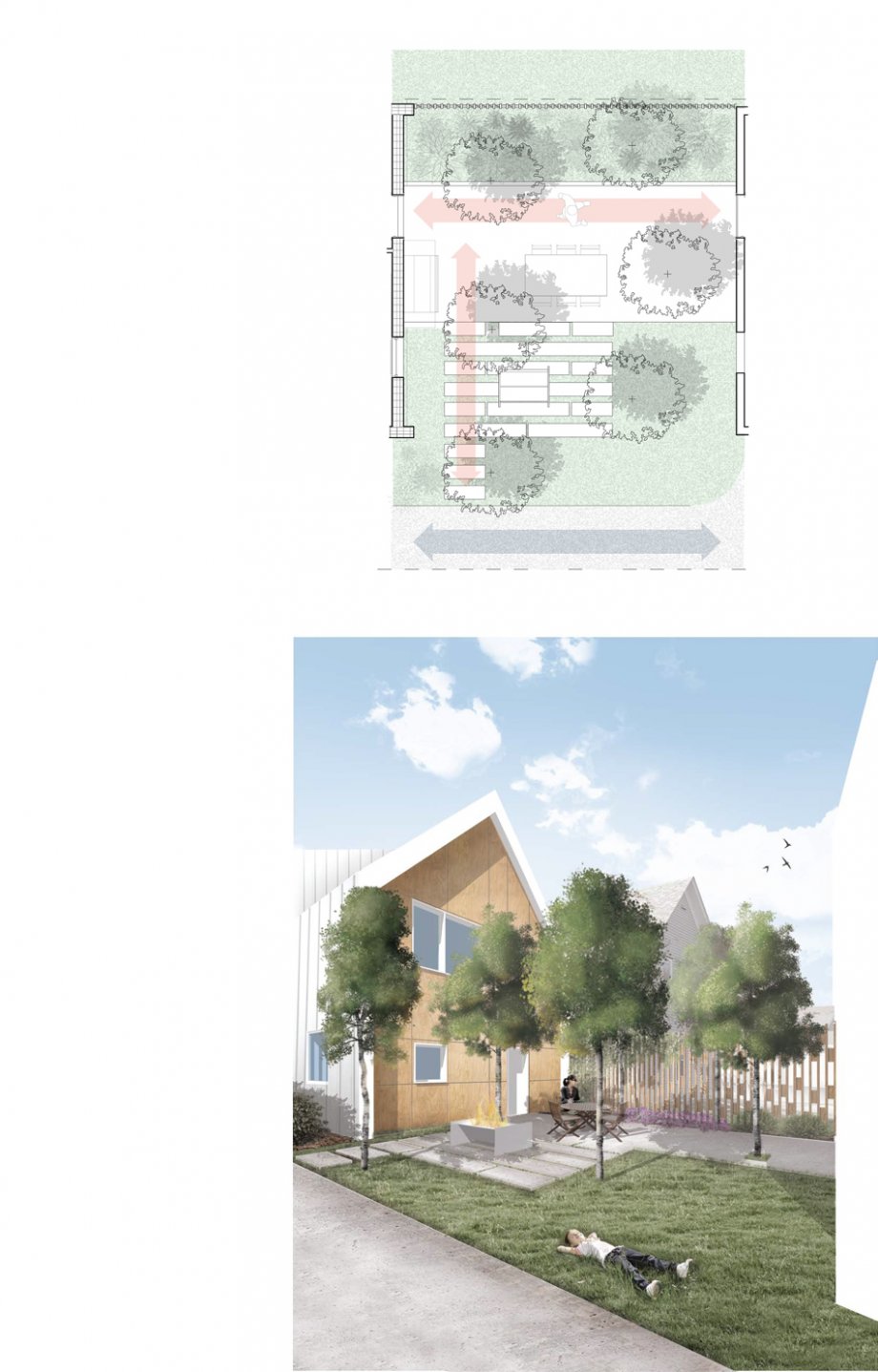 The design for the courtyard between the main house and garage.