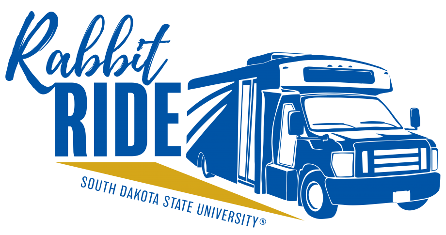 Rabbit Ride logo featuring a bus and the words "South Dakota State University" and "Rabbit Ride"