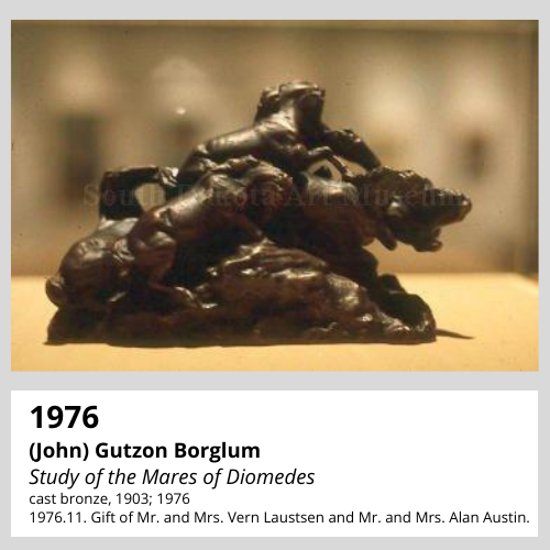 (John) Gutzon Borglum Study of the Mares of Diomedes cast bronze, 1903; 1976 South Dakota Art Museum Collection. 1976.11. Gift of Mr. and Mrs. Vern Laustsen and Mr. and Mrs. Alan Austin