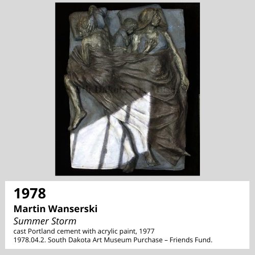 Martin Wanserski Summer Storm cast Portland cement with acrylic paint, 1977 South Dakota Art Museum Collection, 1978.04.2. South Dakota Art Museum Purchase – Friends Fund.