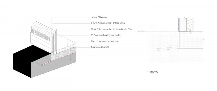 Sectional diagram of floating foundation and insulation layers