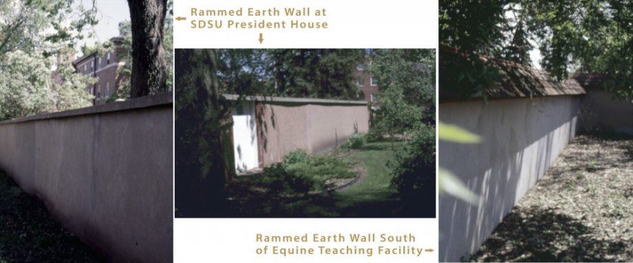 Rammed earth walls surround the President’s residence back yard and the area south of the Equine Education Unit.