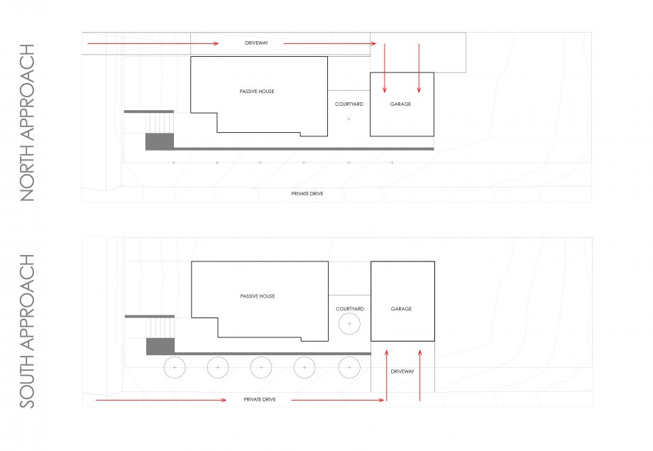 Diagram for a north approach garage as well as a south approach garage.