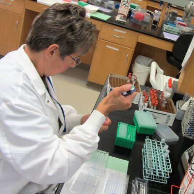 Lab employee performing serological test