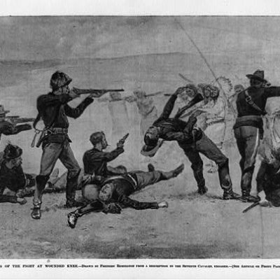 Image of the opening of the fight at Wounded Knee.