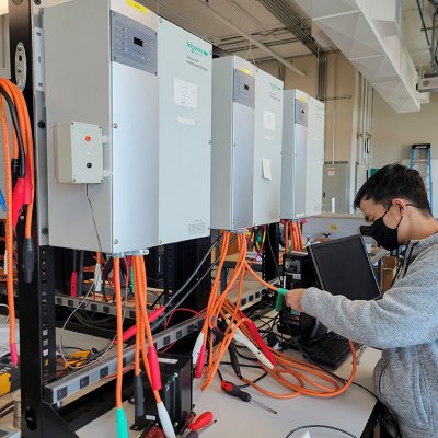 Student working in microgrid lab