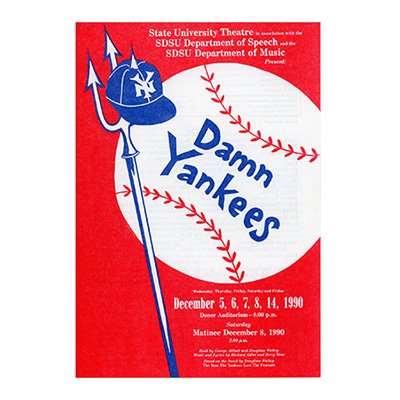 State University Theater 1990 Program for the play Damn Yankees