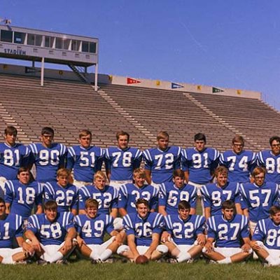 1970 Football Team group photograph in on Coughlin Alumni Stadium football field
